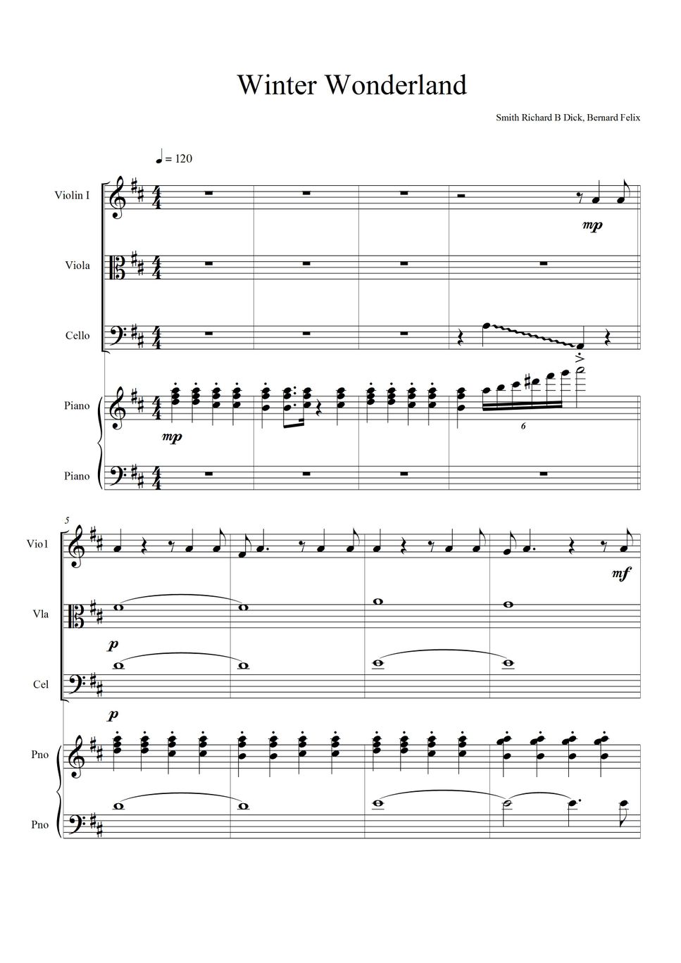 Felix Bernard Winter Wonderland (Piano Quartet Score) Sheet by Cash Man
