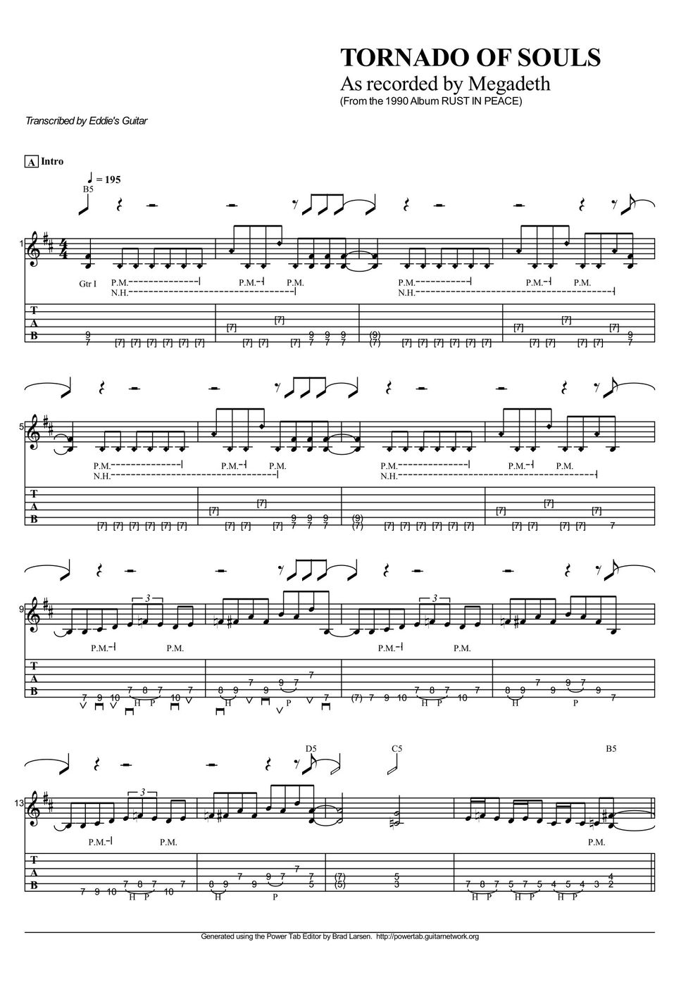 Megadeth - Tornado of Souls タブ+五線譜 by Megadeth