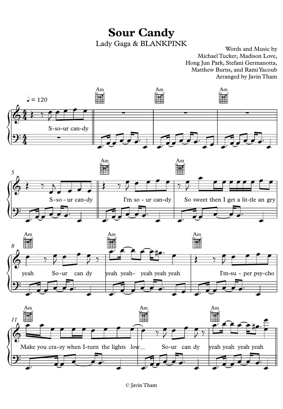 Lady Gaga & BLACKPINK Sour Candy Sheet by Javin Tham