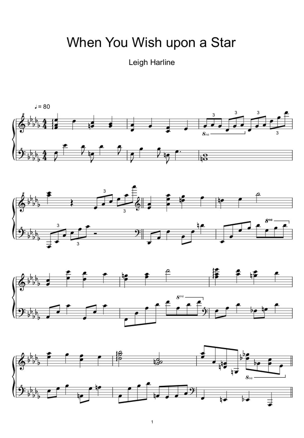 Leigh Harline - When You Wish Upon a Star [Pinocchio] (Sheet Music, MIDI,) by sayu