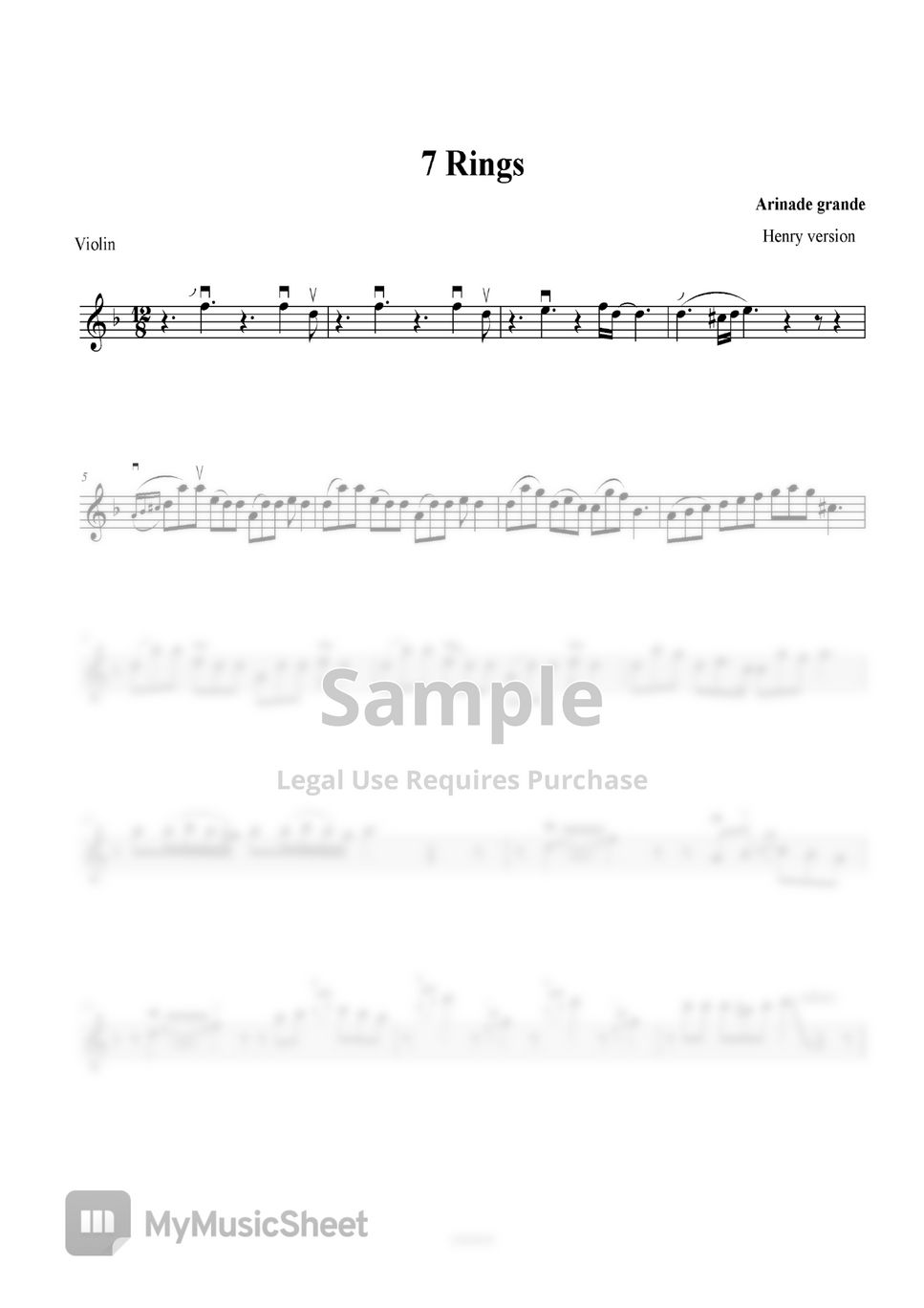 Ariana Grande 7 Rings by Henry Sheet by Henry/crossviolin