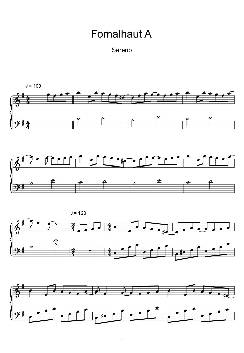 세레노 (Sereno) - 포말하우트 (Fomalhaut A) (Sheet Music, MIDI,) by sayu