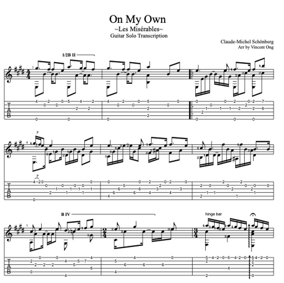 Claude Michel Schönberg Samantha Barks On My Own Les Misérables Guitar Solo Tab 1staff