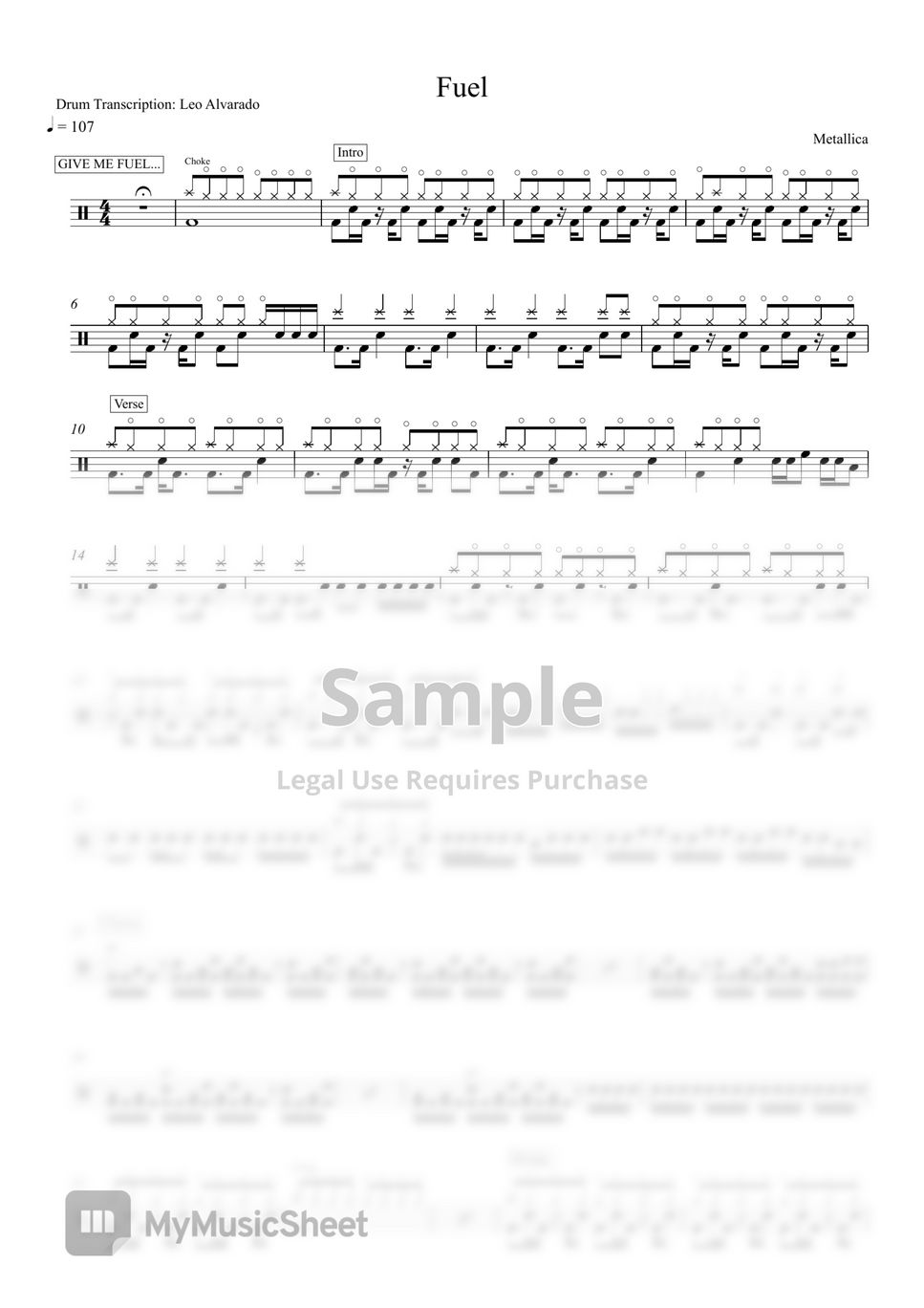 Metallica Fuel Sheets by Drum Transcription Leo Alvarado