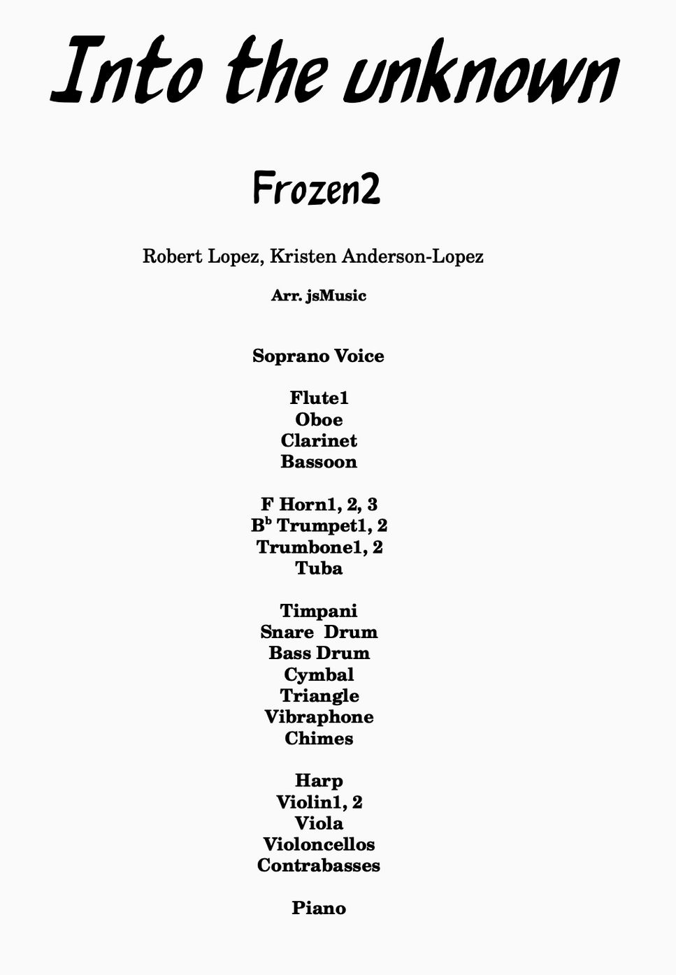 Frozen2 - Into the unknown (오케스트라총보 및 파트보) by jsMusic