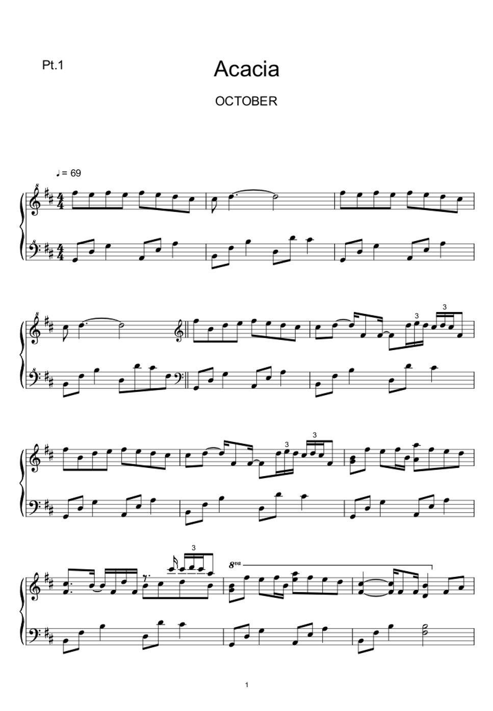 악토버 (OCTOBER) - Acacia (Pt.1 & Pt.2) (Sheet Music, MIDI,) by sayu