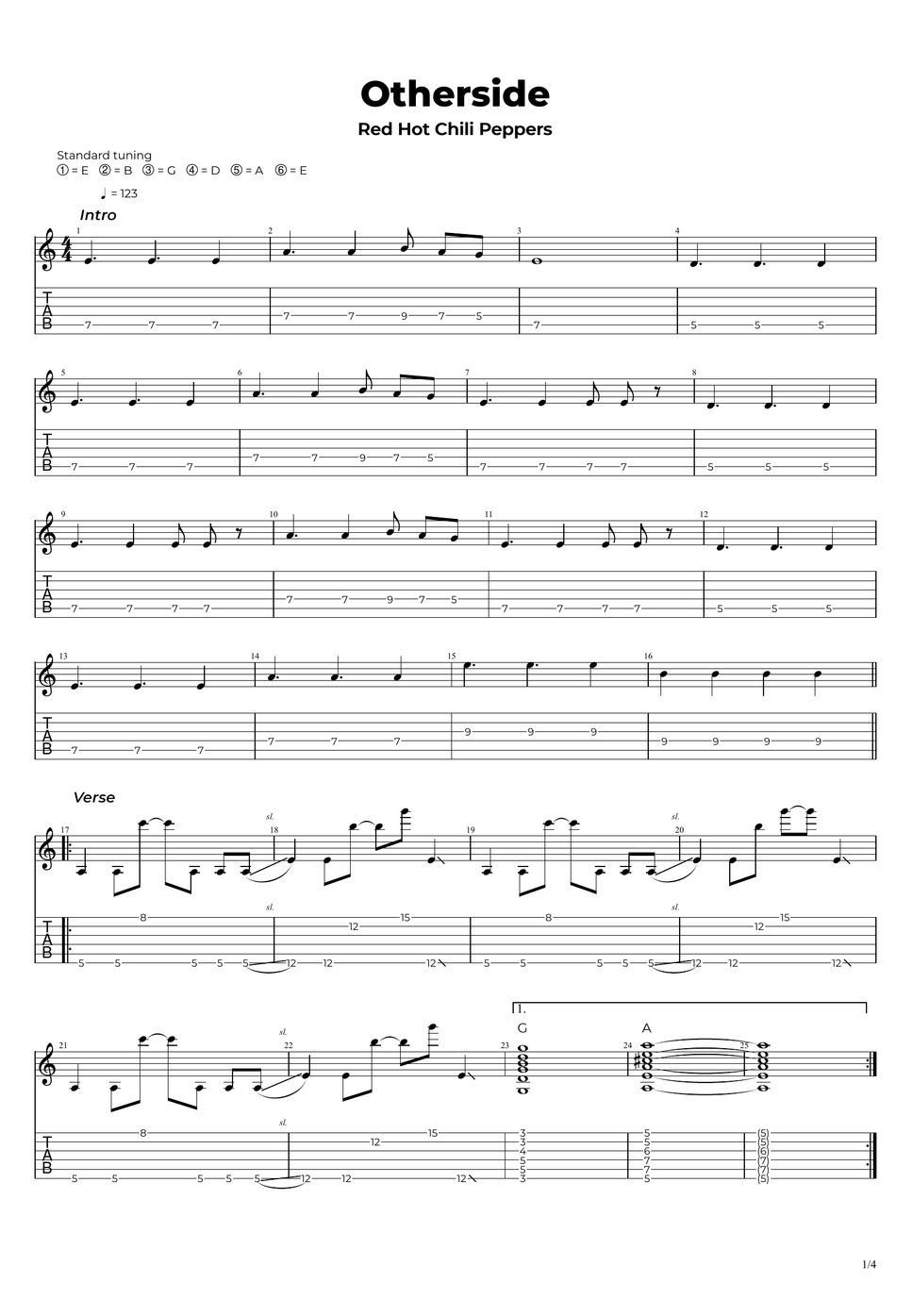 Red Hot Chili Peppers Otherside TAB by Nikola Gugoski