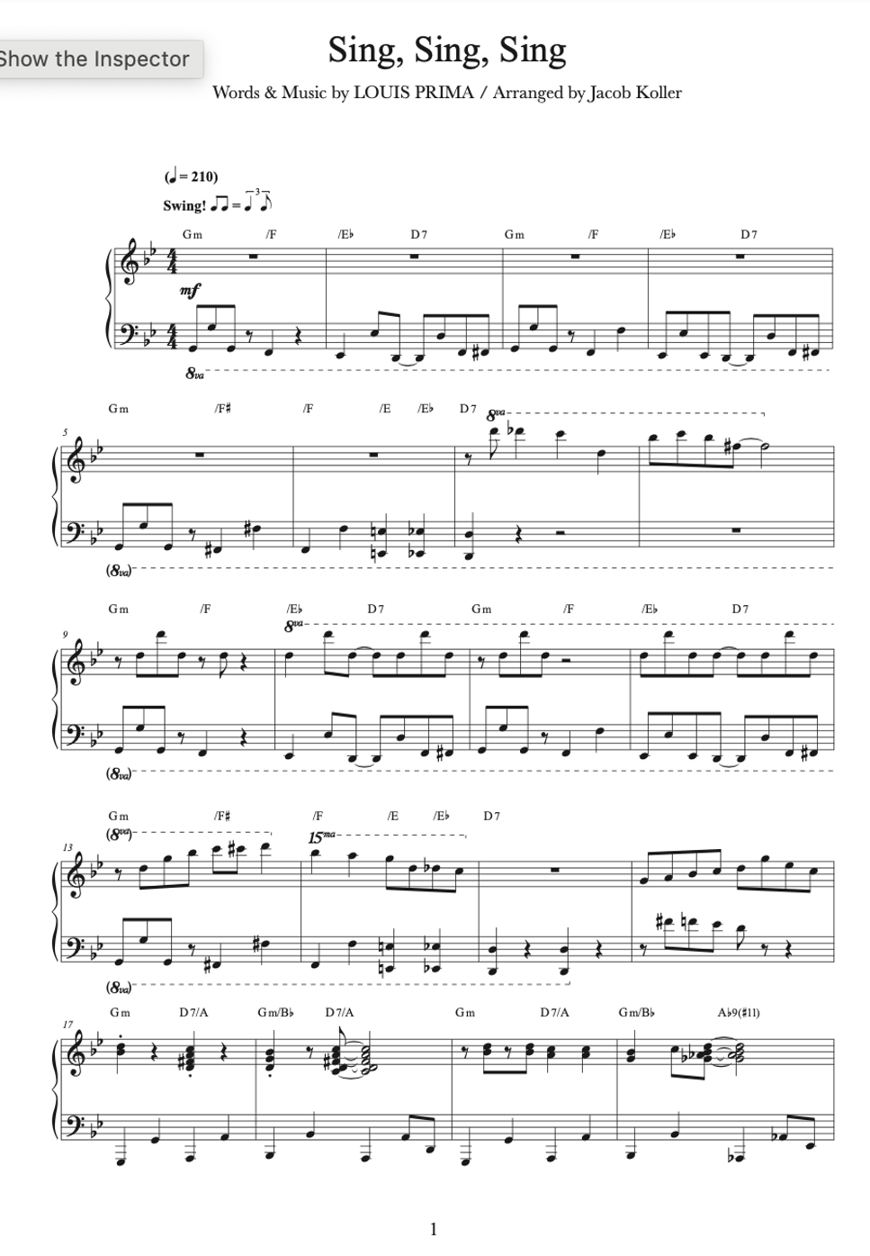 Louis Prima - Sing, Sing, Sing (Advanced Solo Jazz Piano) by Jacob Koller