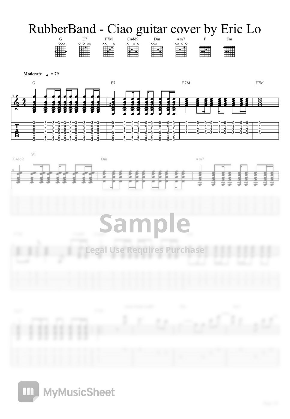 RubberBand Ciao guitar 結他 cover TAB by Eric Lo