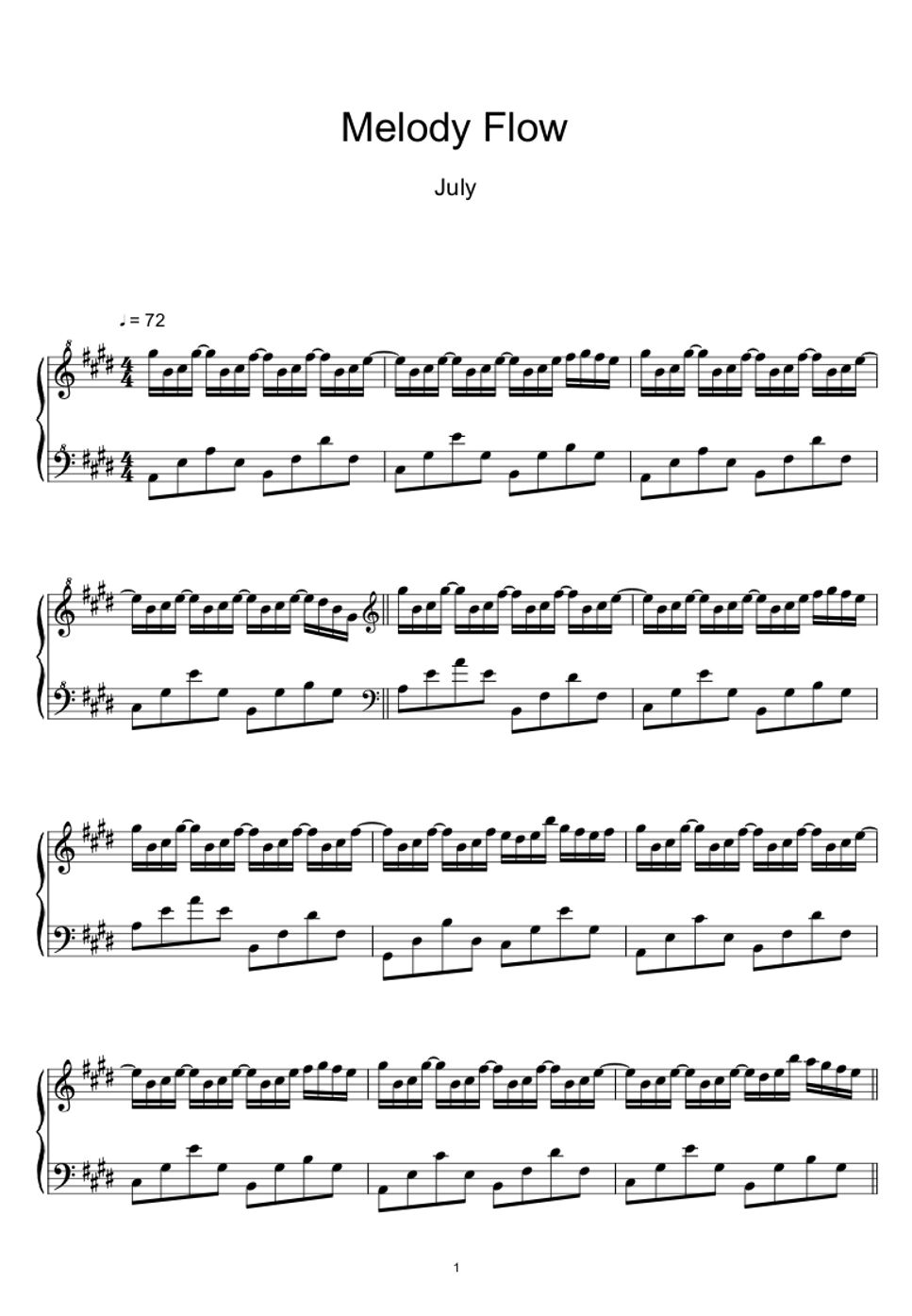 줄라이 (July) Melody Flow (Sheet Music, MIDI,) Sheets by sayu