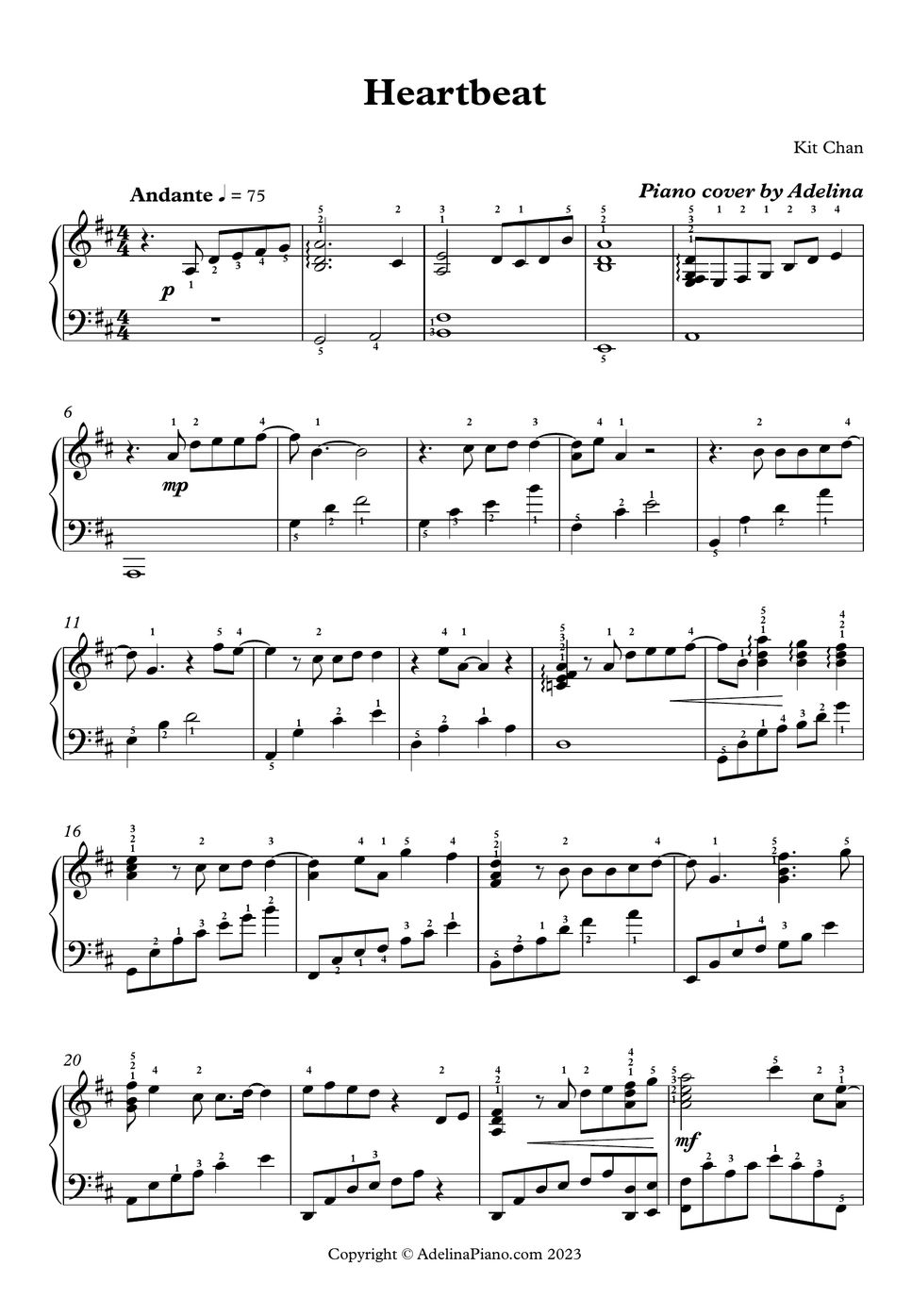 Kit Chan Heartbeat Notenblatt by Adelina Piano