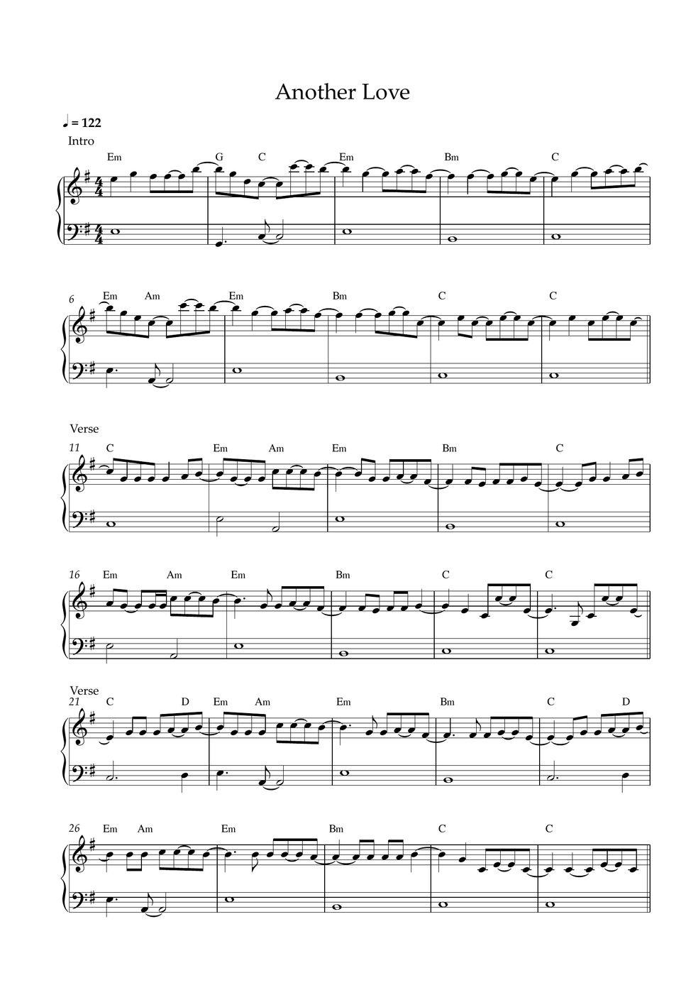 Tom Odell - Another Love (EASY PIANO SHEET) 樂譜 by Pianella Piano