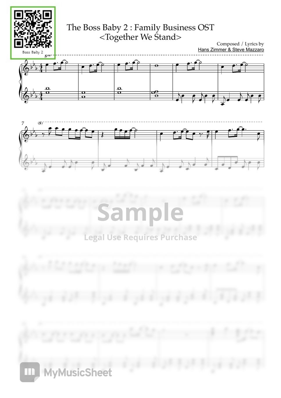 Hans Zimmer The Boss Baby 2 Together We Stand (PIANO SOLO) Sheet by