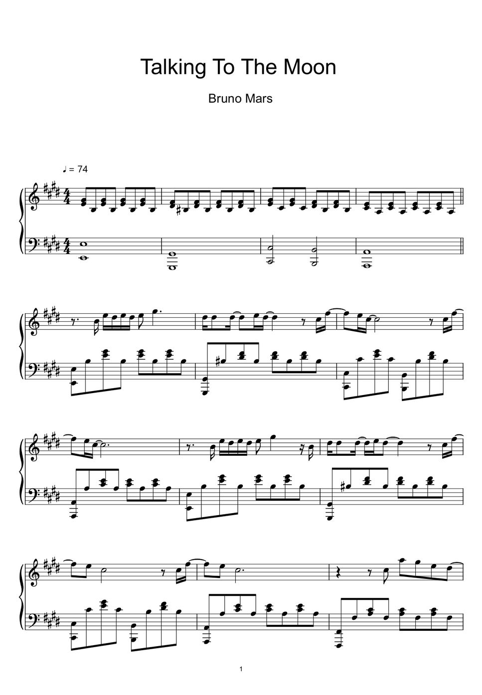 Bruno Mars Talking To The Moon (Sheet Music, MIDI,) Sheets by sayu