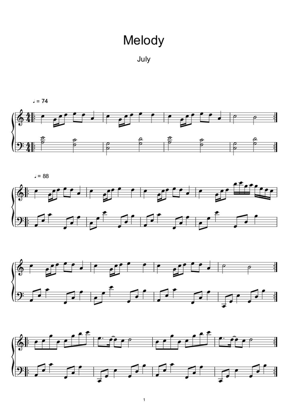 줄라이 (July) - Melody (Sheet Music, MIDI,) by sayu