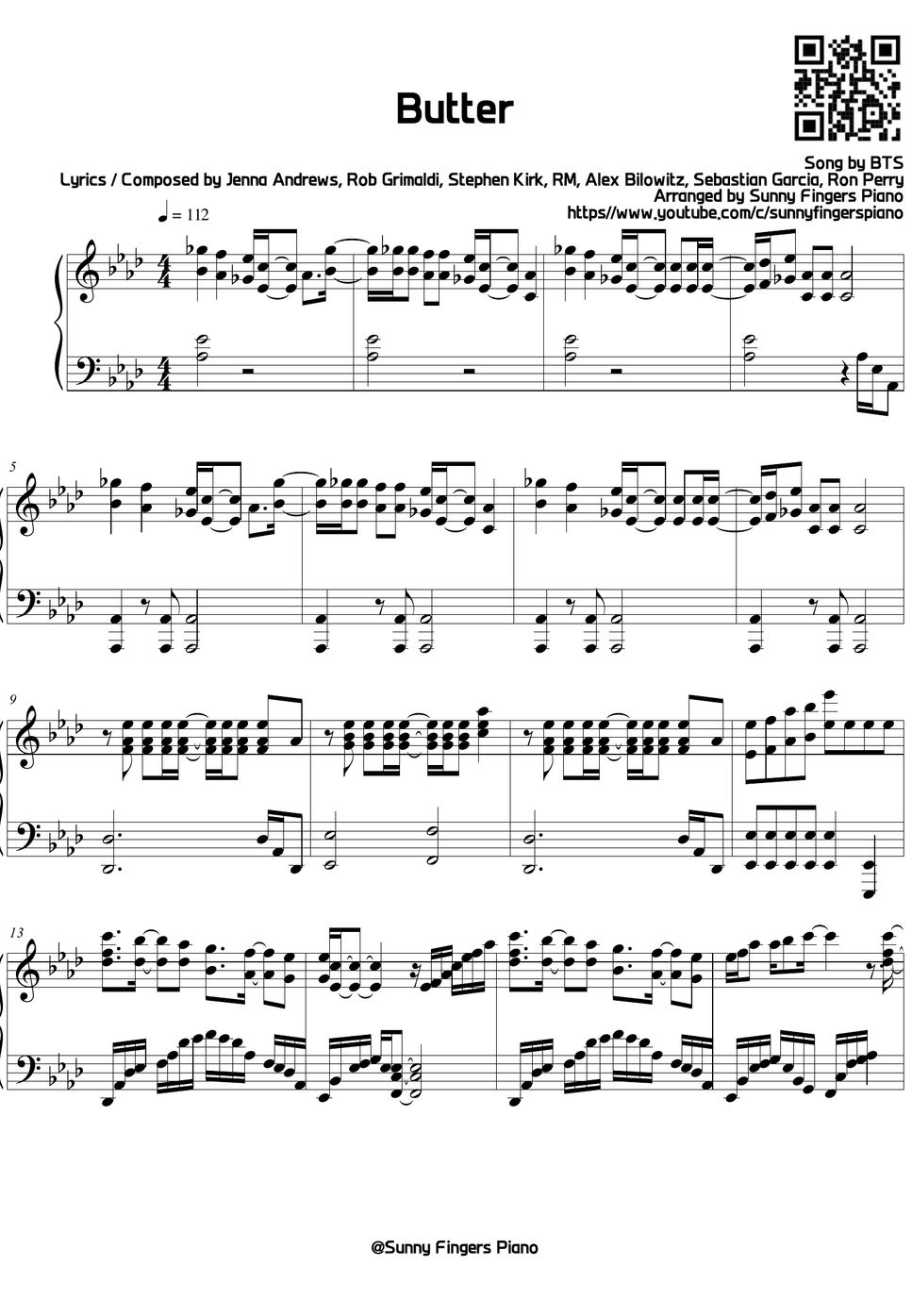 BTS Butter Partition musicale by Sunny Fingers Piano