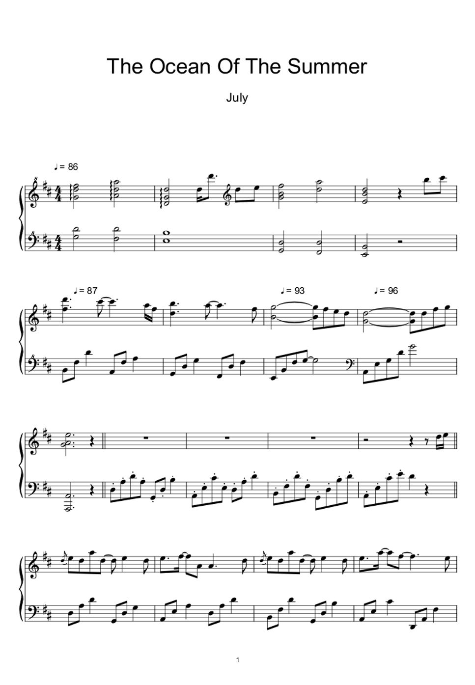 July The Ocean Of The Summer Sheet Music MIDI july the ocean of the summer sheet music midi
