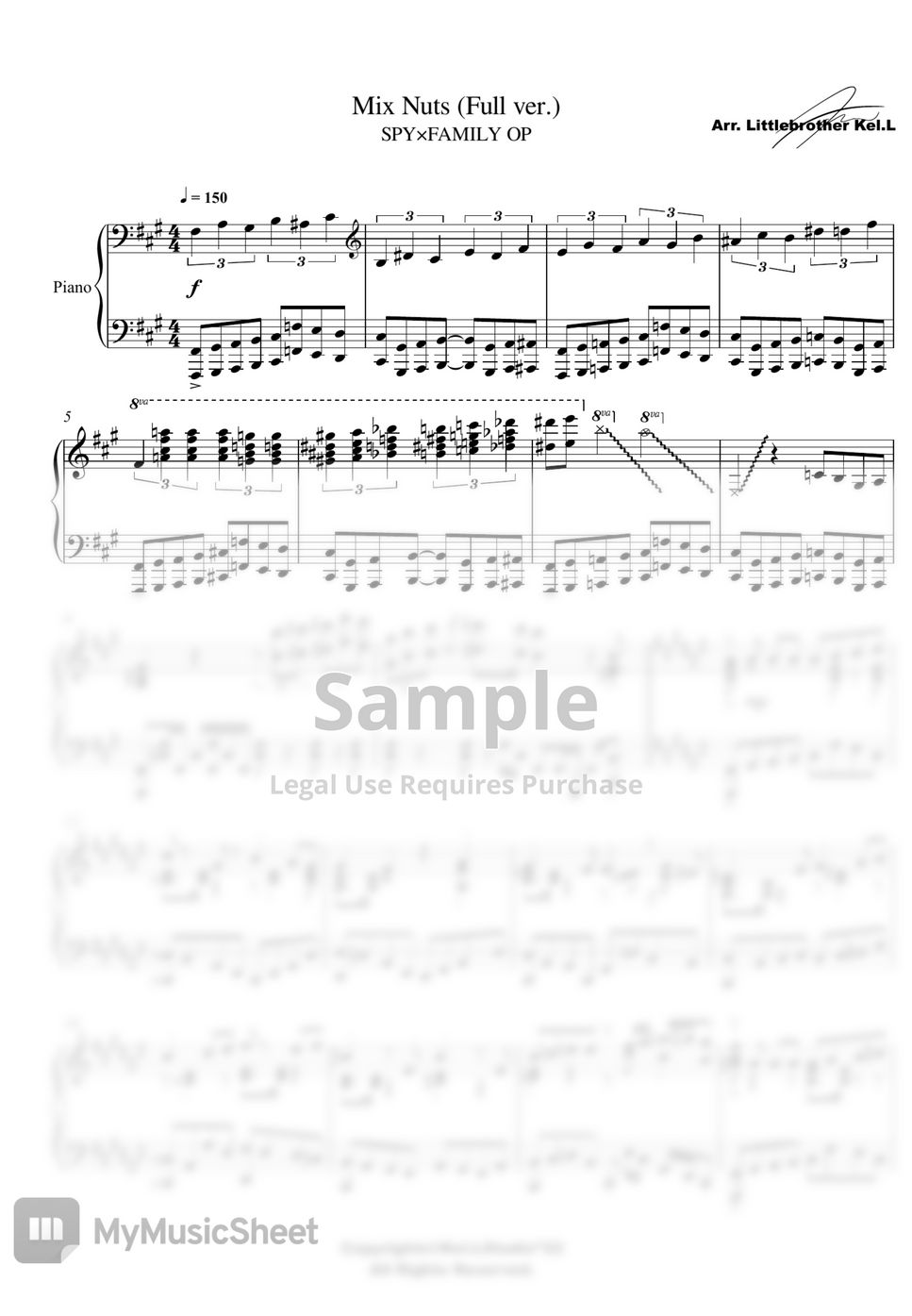 SpyxFamily Mixed Nuts (paino solo) 楽譜 by littlebrother Kel.L