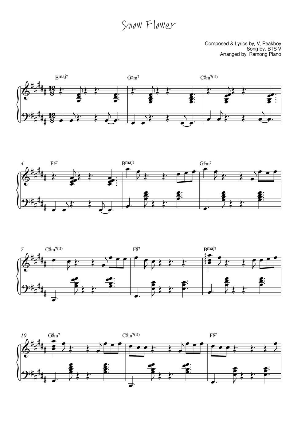 BTS V Snow Flower 楽譜 by Ramong Piano
