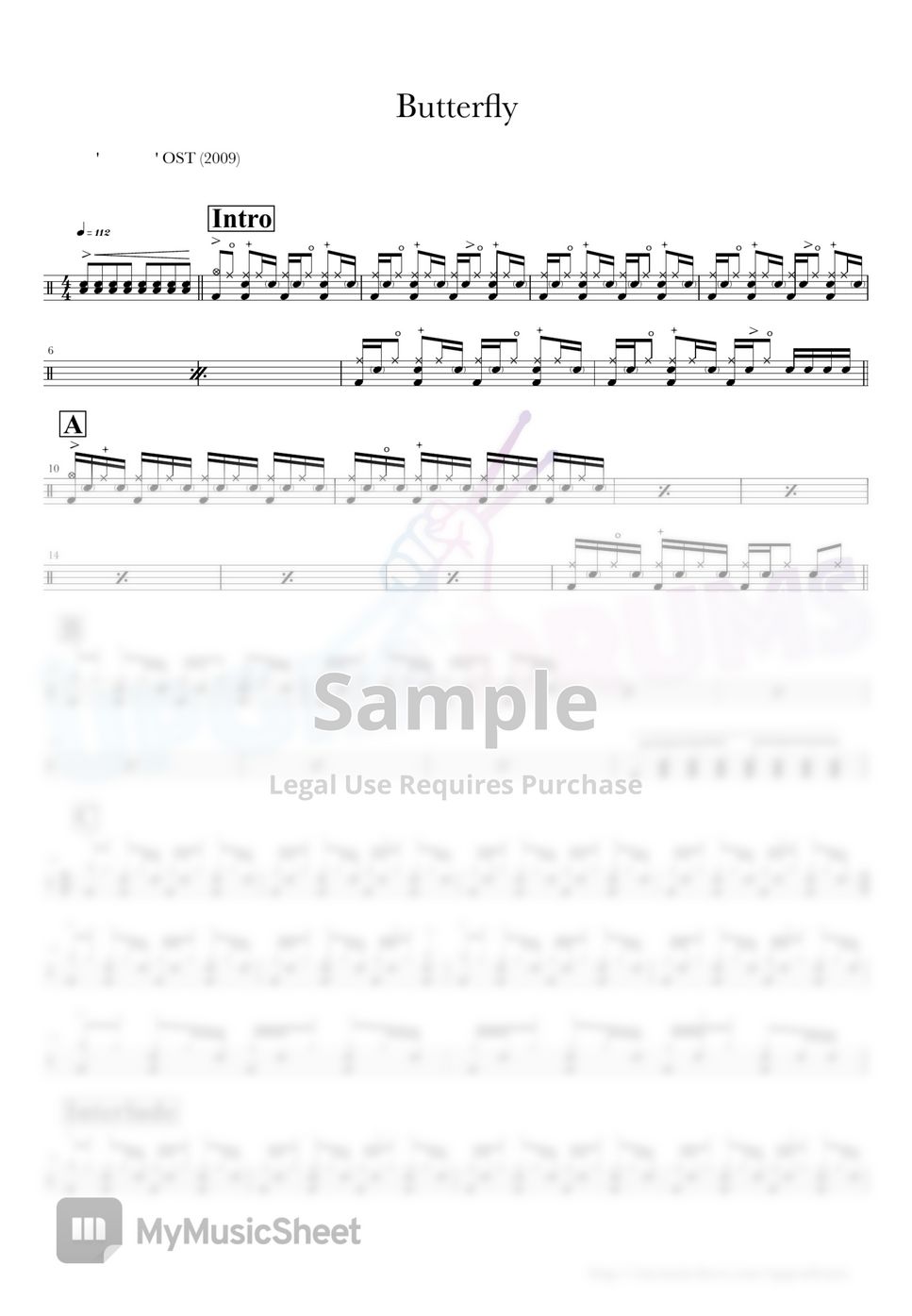 영화 '국가대표' OST Butterfly (러브홀릭스) Sheet by UPGRADRUMS