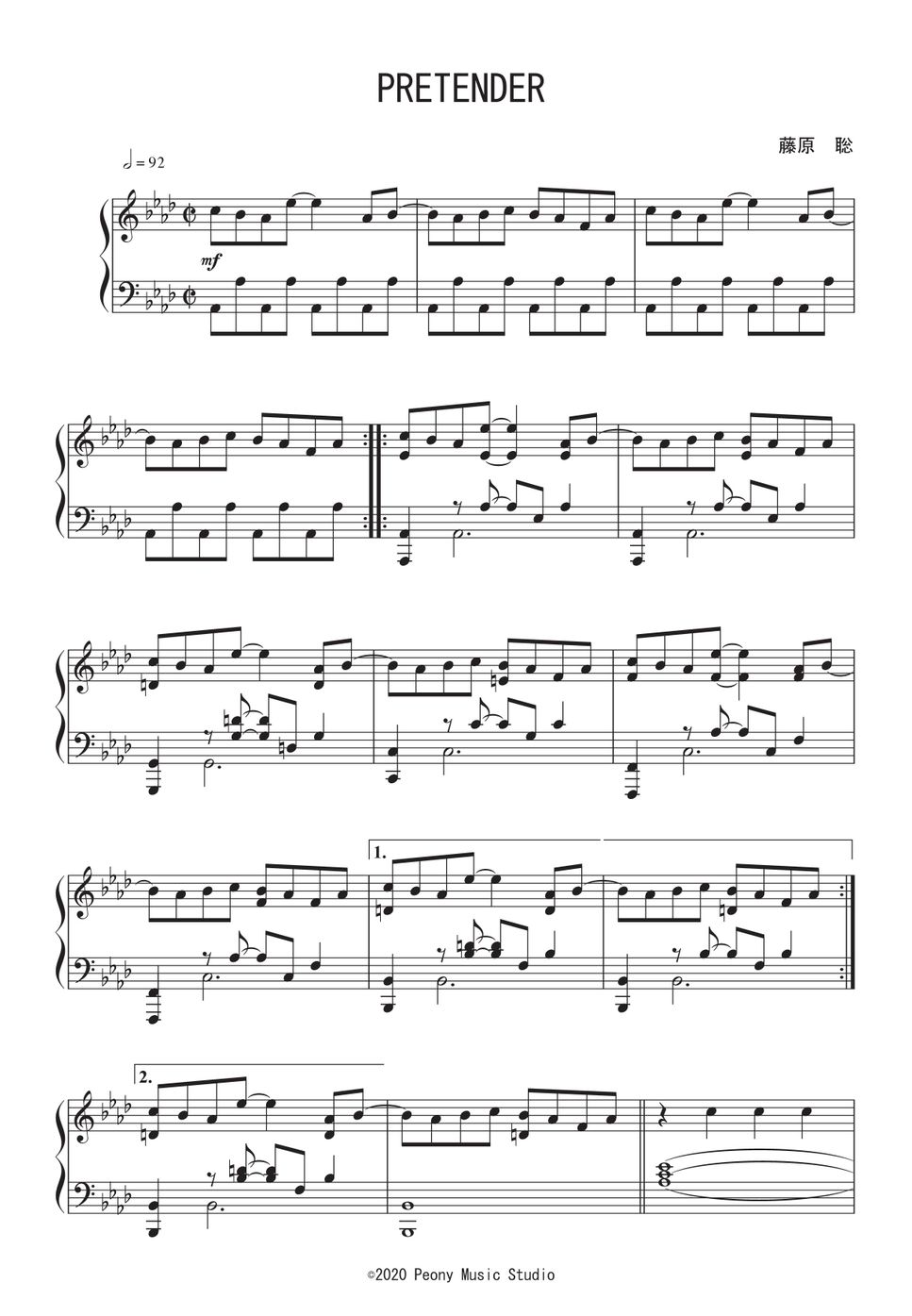 Official髭男dism - Pretender ピアノ楽譜PDF | Peony | Kokomu