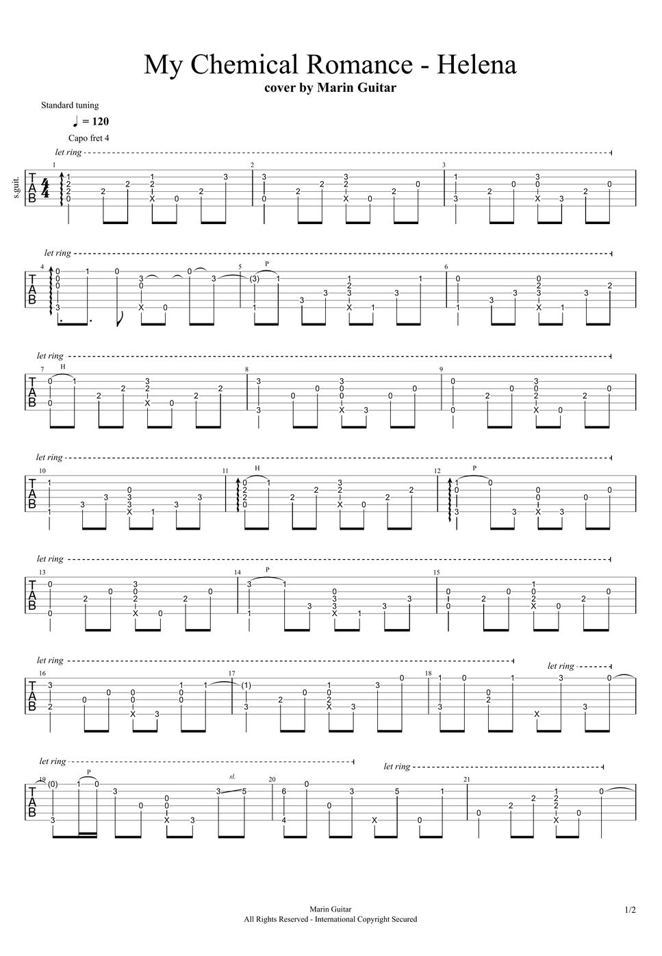 My Chemical Romance - Helena (Fingerstyle) TAB by Marin Guitar