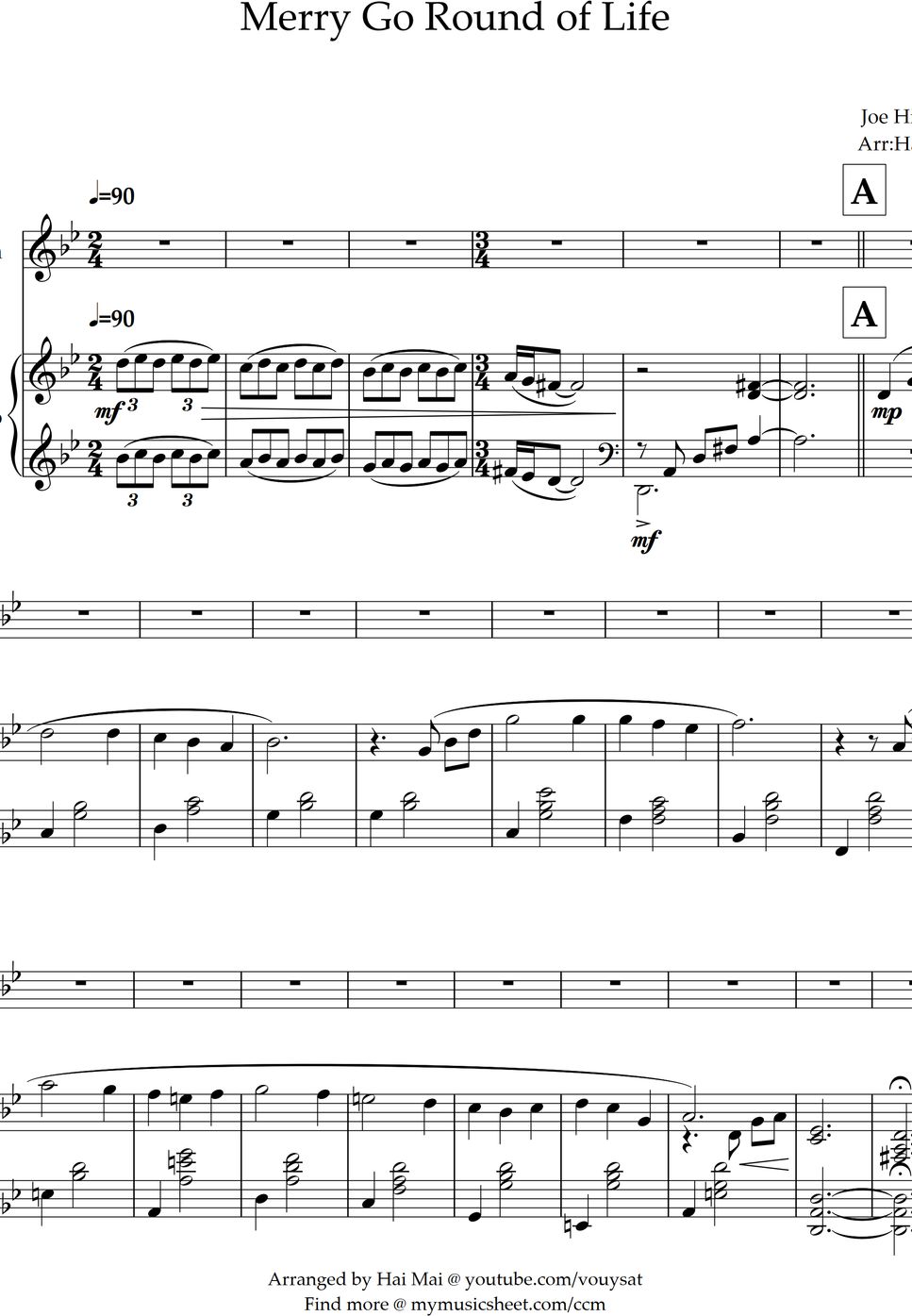 Joe Hisaishi - Merry Go Round of Life for Violin solo (easy) with Piano Accompaniment by Hai Mai