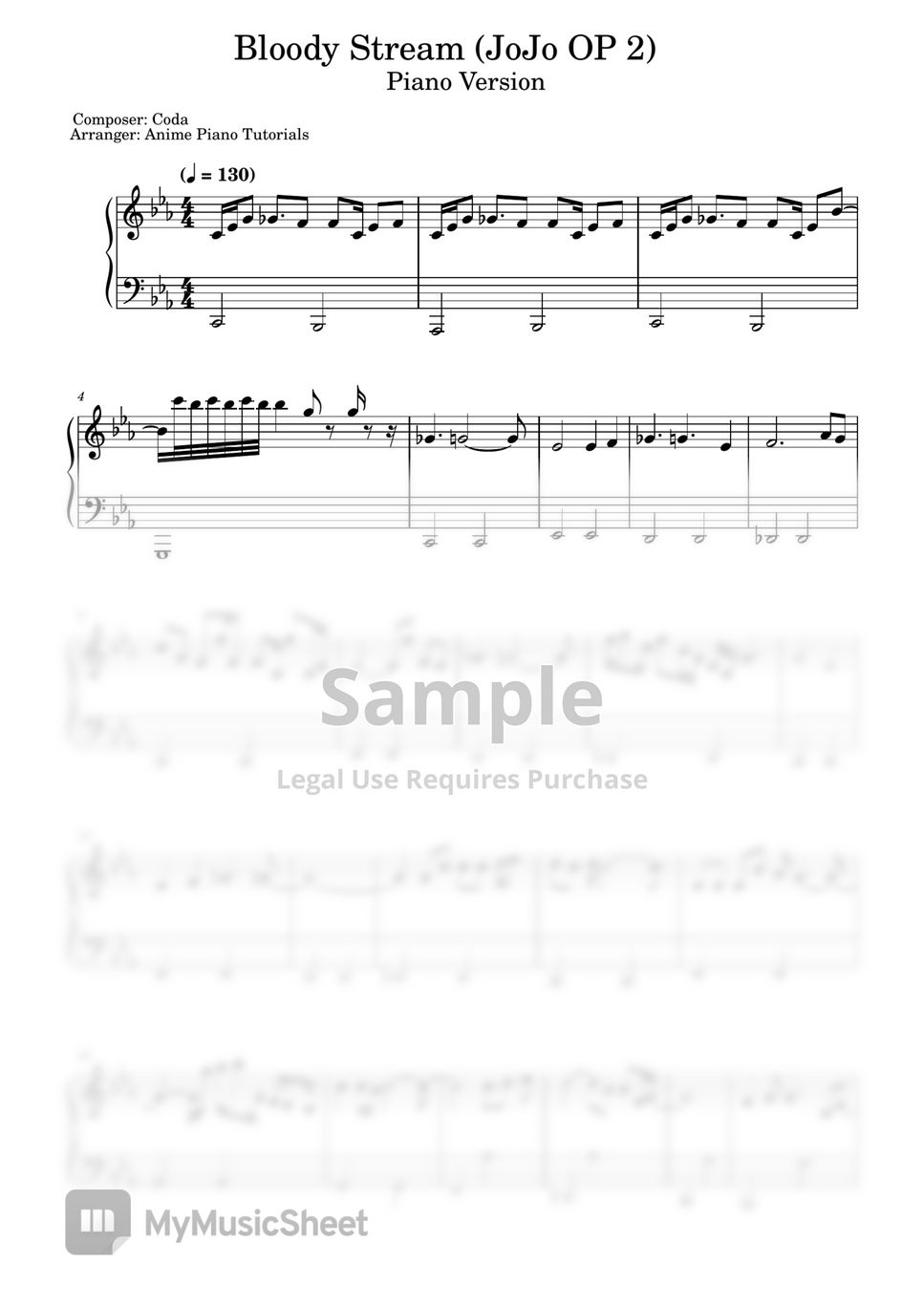 Jojo Bizarre Adventure Bloody Stream (Jojo OP 2) Bản nhạc by Anime