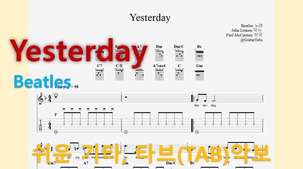 Beatles - Yesterday (F Key / Easy TAB / Lyrics) Acoustic Guitar PDF ...