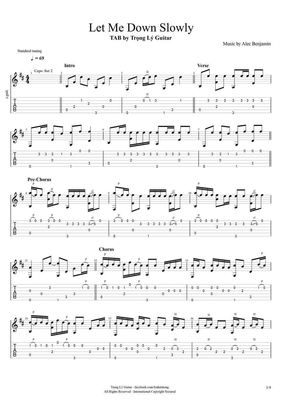 Alec Benjamin - Let Me Down Slowly (Fingerstyle) by Trọng Lý Guitar