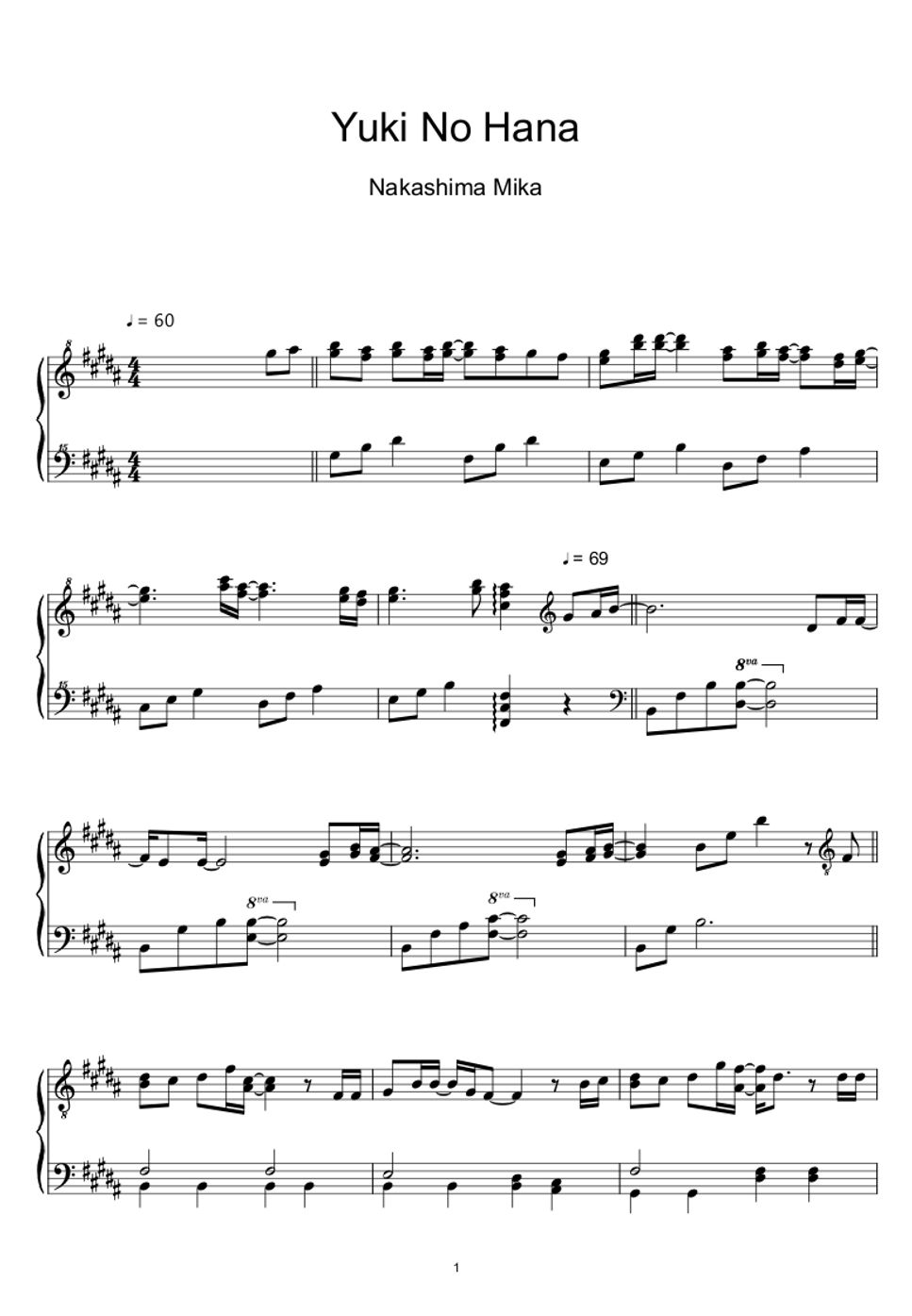 Mika Nakashima - Yuki No Hana (雪の華) (Sheet Music, MIDI,) by sayu