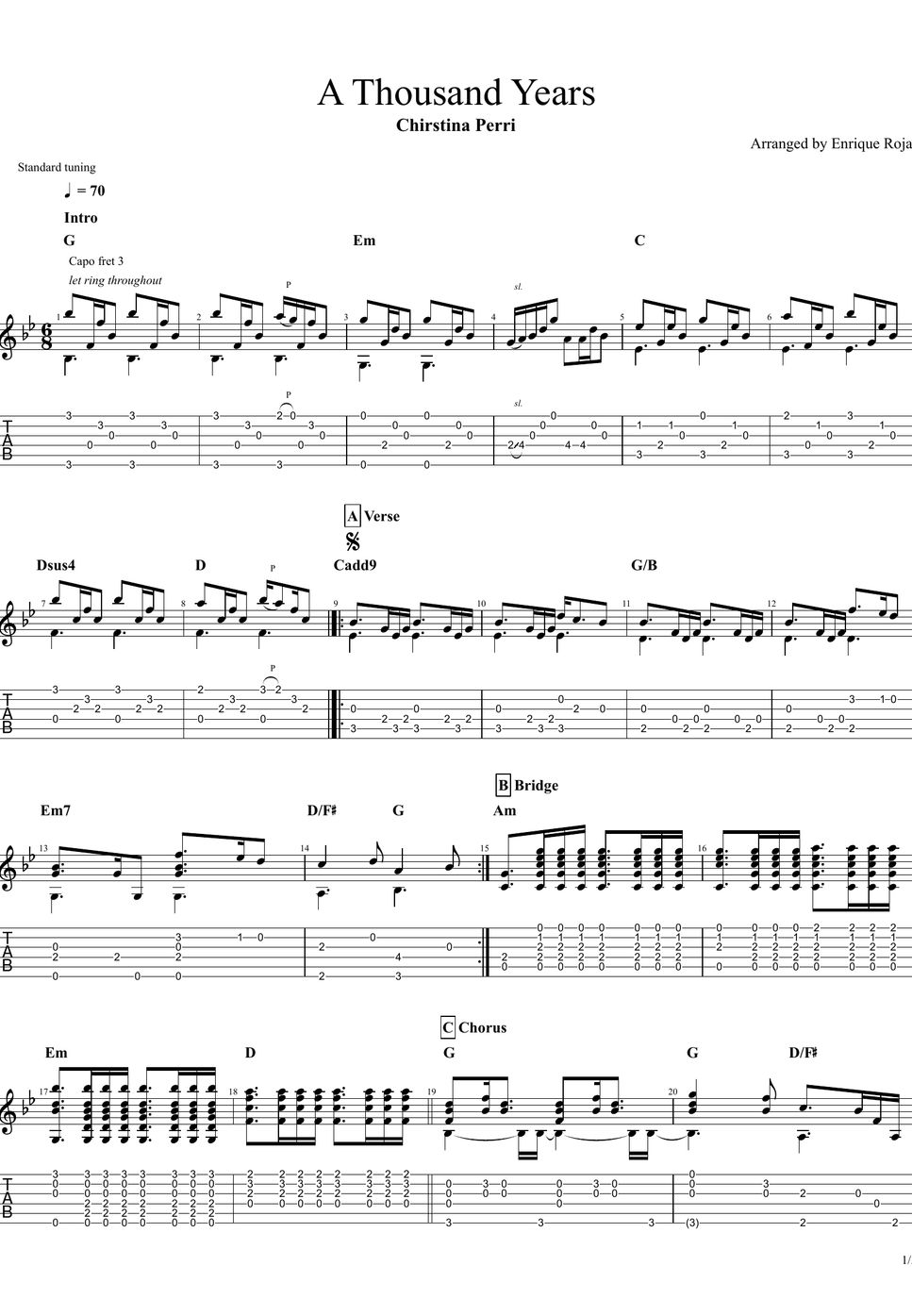 Christina Perri A Thousand Years (Fingerstyle Guit) TAB by Enrique Rojas