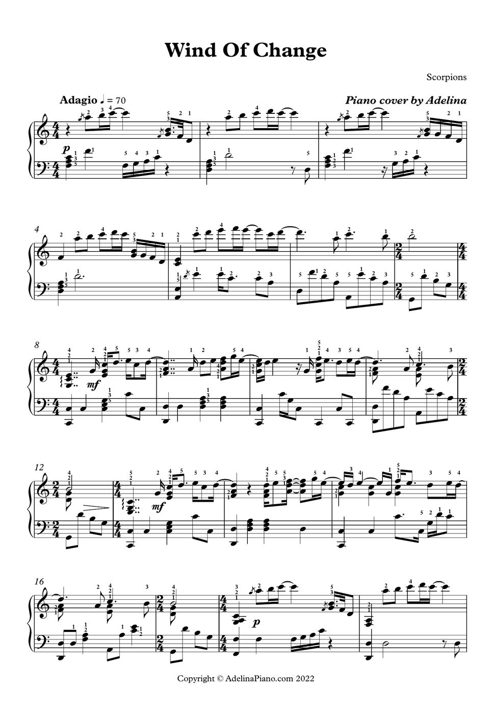 Scorpions - Wind Of Change Sheet by Adelina Piano