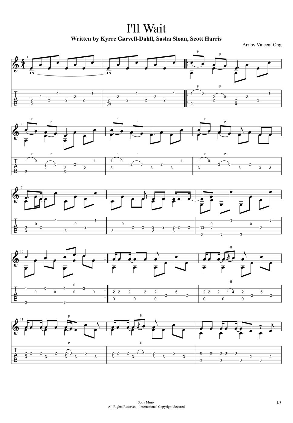 Sasha Sloan - I'll Wait (Guitar Solo) Tab + Partition à une seule ...