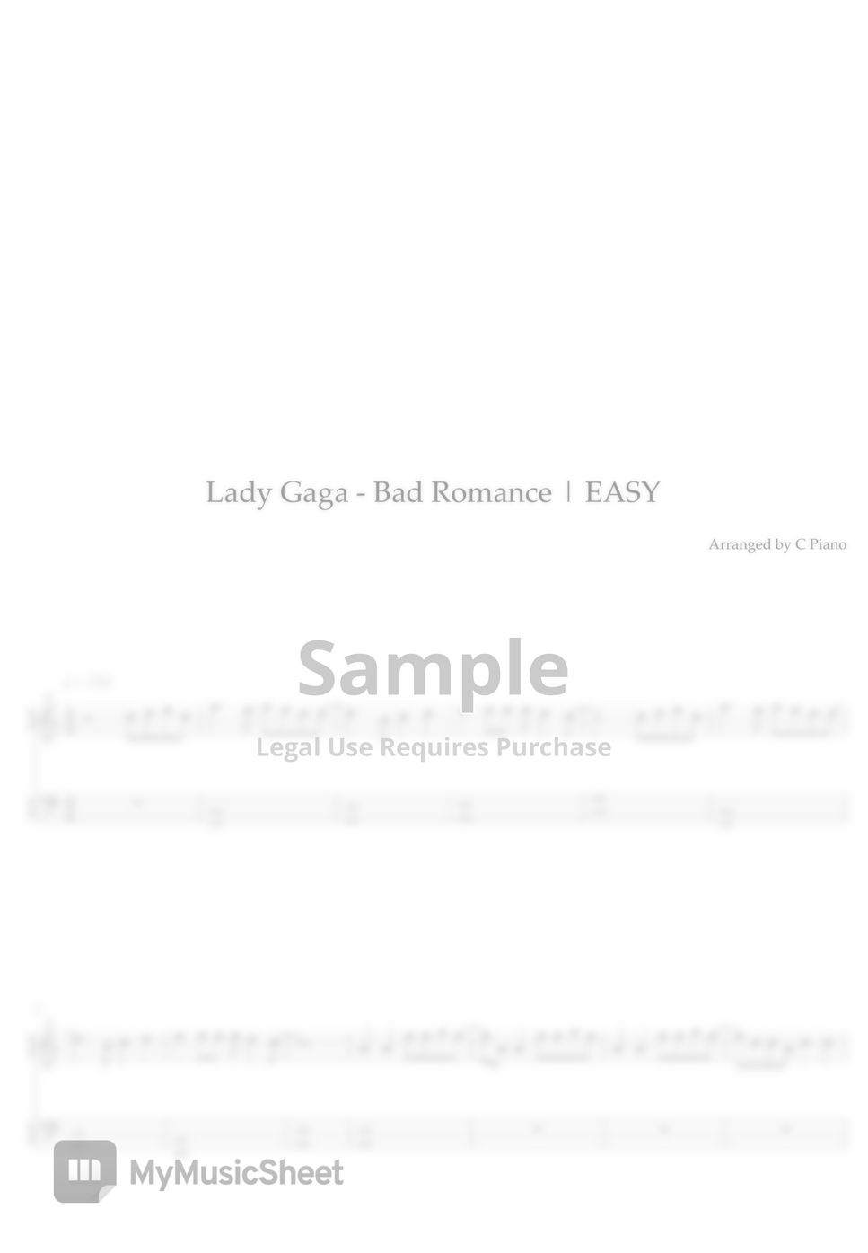 Lady Gaga Bad Romance (Easy Version) Partition musicale by C Piano