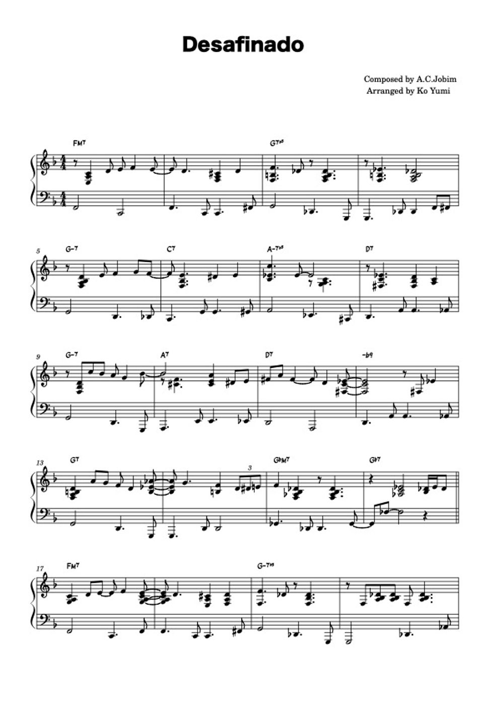 A.C.Jobim - Desafinado (Bossa Nova Solo Piano) by KoYumi Music