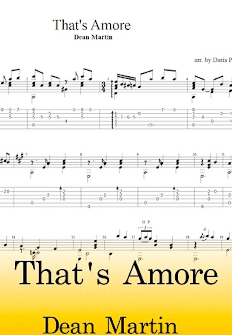 Dean Martin That's Amore (Fingerstyle Guitar Arrangement, No Capo