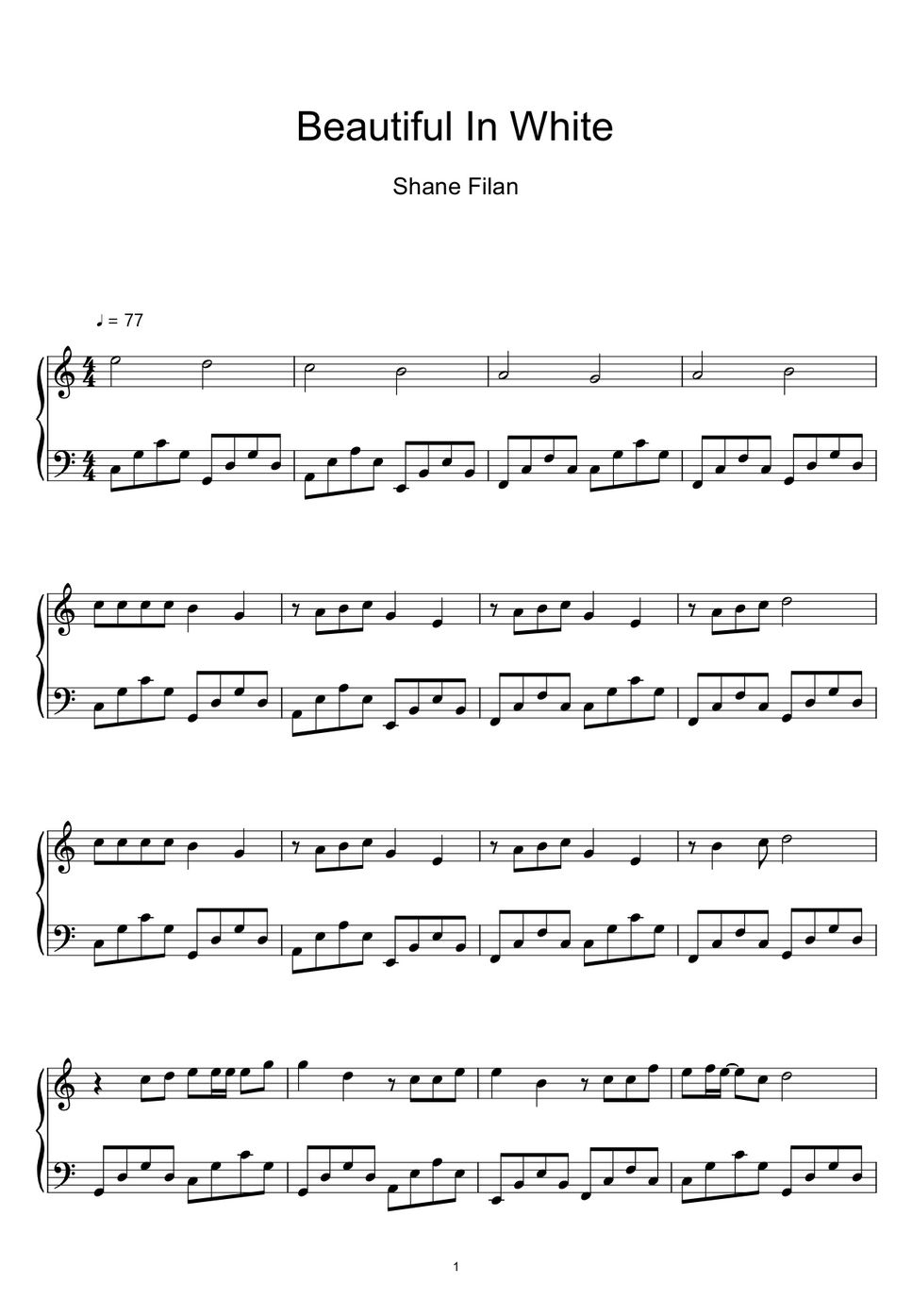 Shane Filan - Beautiful In White (Sheet Music, MIDI,) by sayu