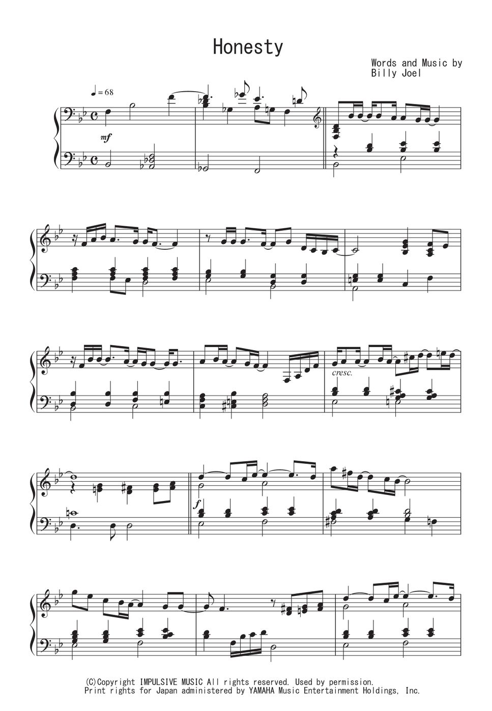 ビリー・ジョエル - Honesty 楽譜 by Peony