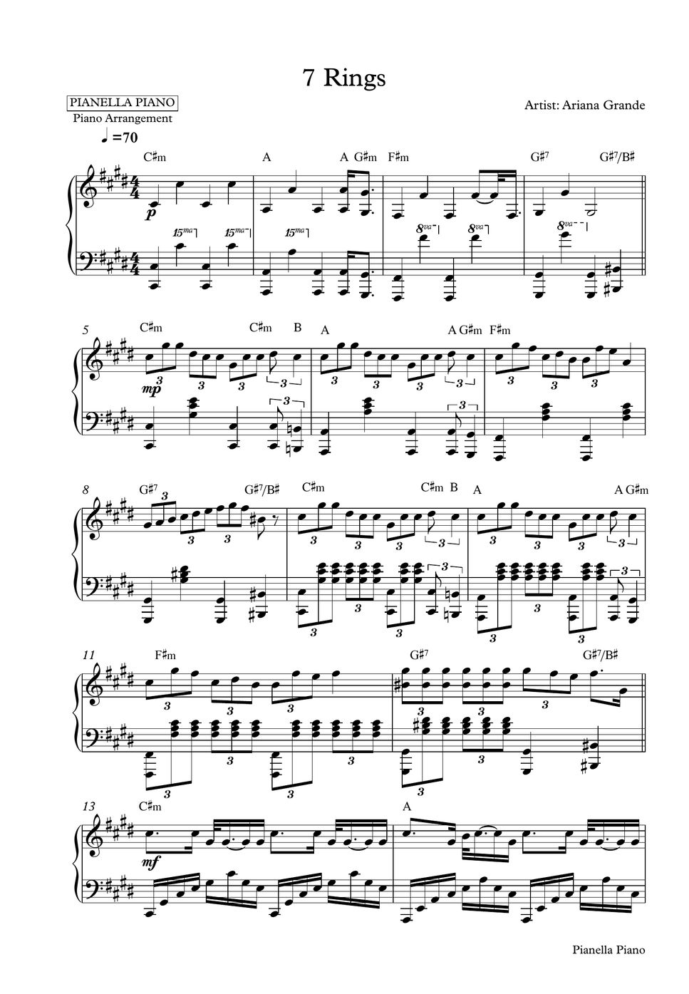 Ariana Grande 7 rings (Piano Sheet) Sheet by Pianella Piano