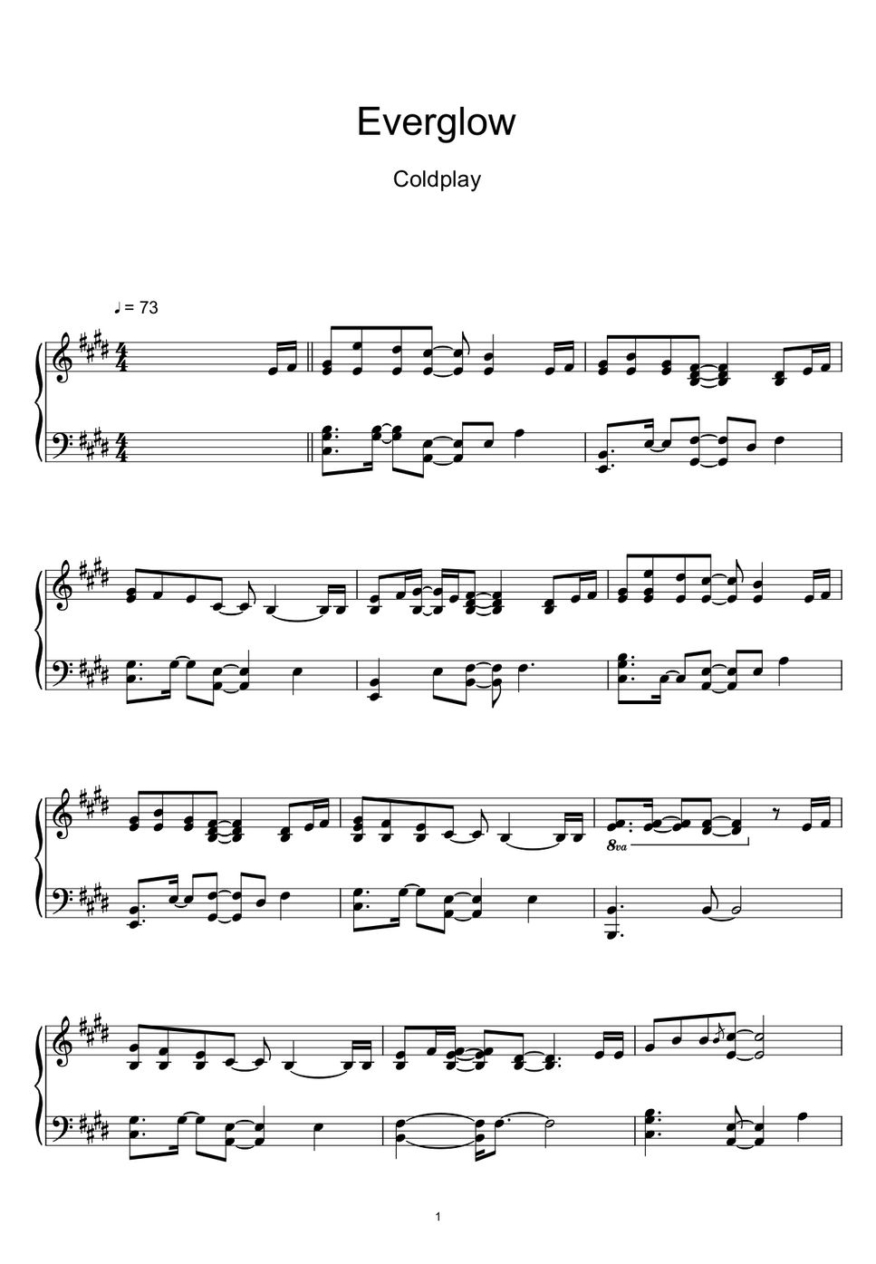 Coldplay - Everglow (Sheet Music, MIDI,) by sayu