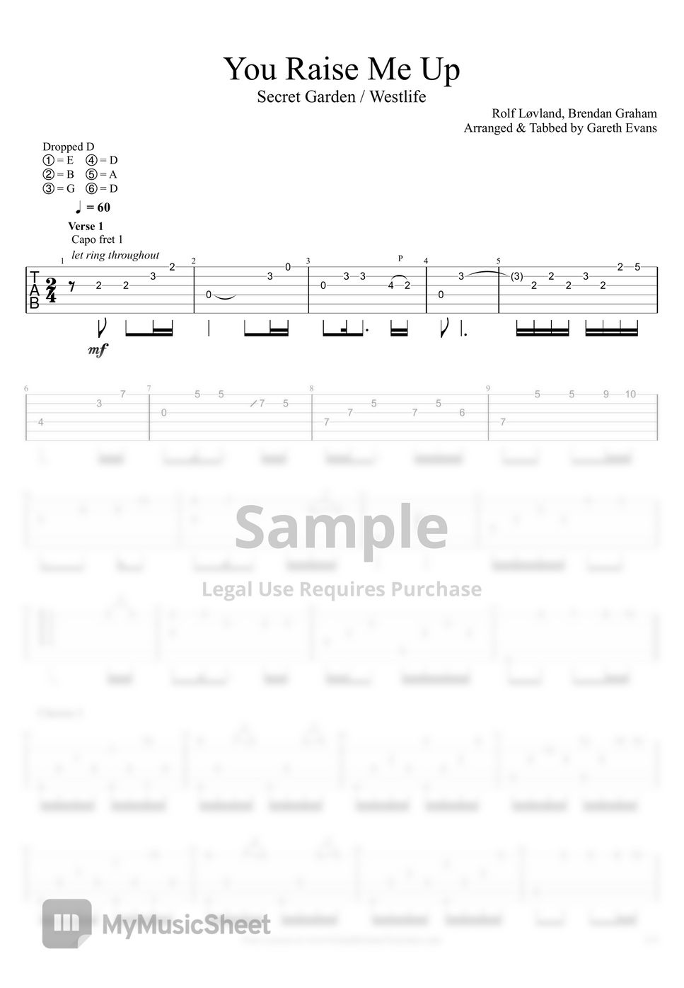 Secret Garden / Westlife You Raise Me Up (Fingerstyle) TAB by Gareth