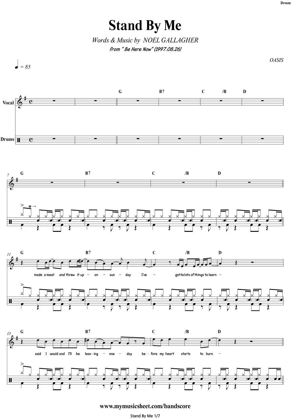 Oasis Stand By Me Drums 악보
