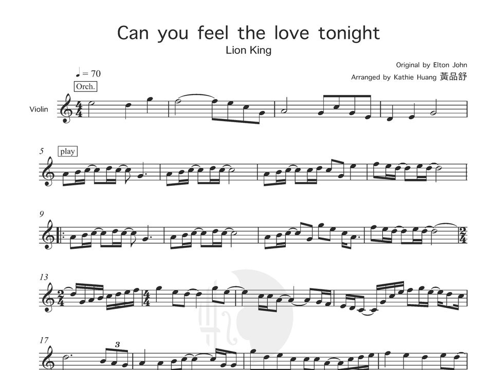 Elton John - Can You Feel the Love Tonight (The Lion King OST) by Kathie Violin