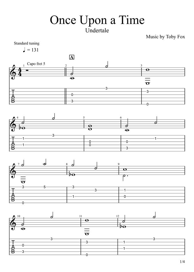 Undertale - Once Upon a Time (Fingerstyle) 楽譜 by u3danchou