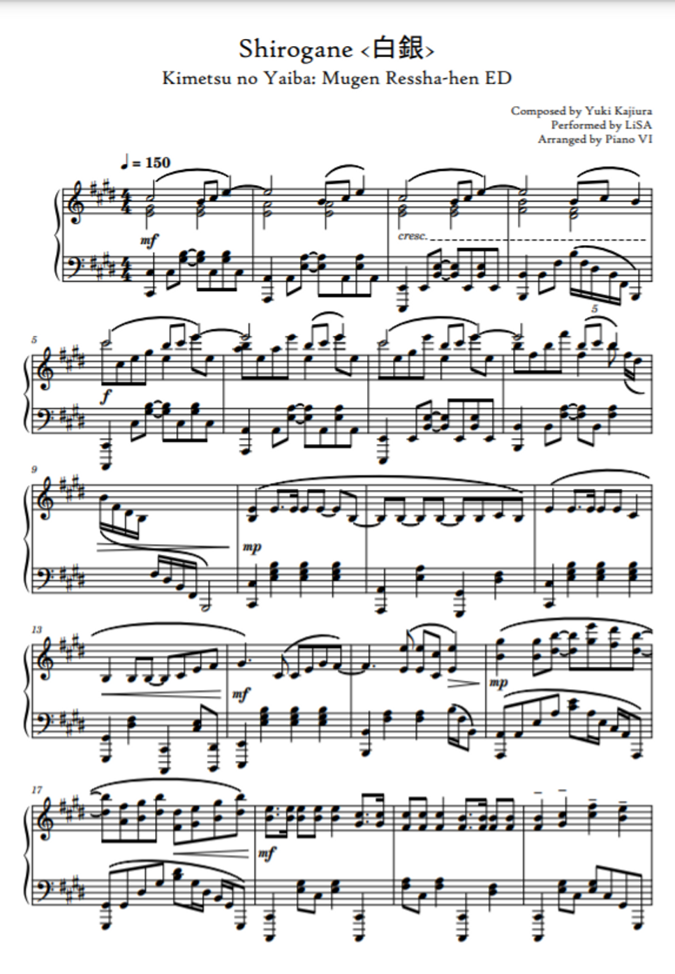 LiSA - Shirogane by Piano VI