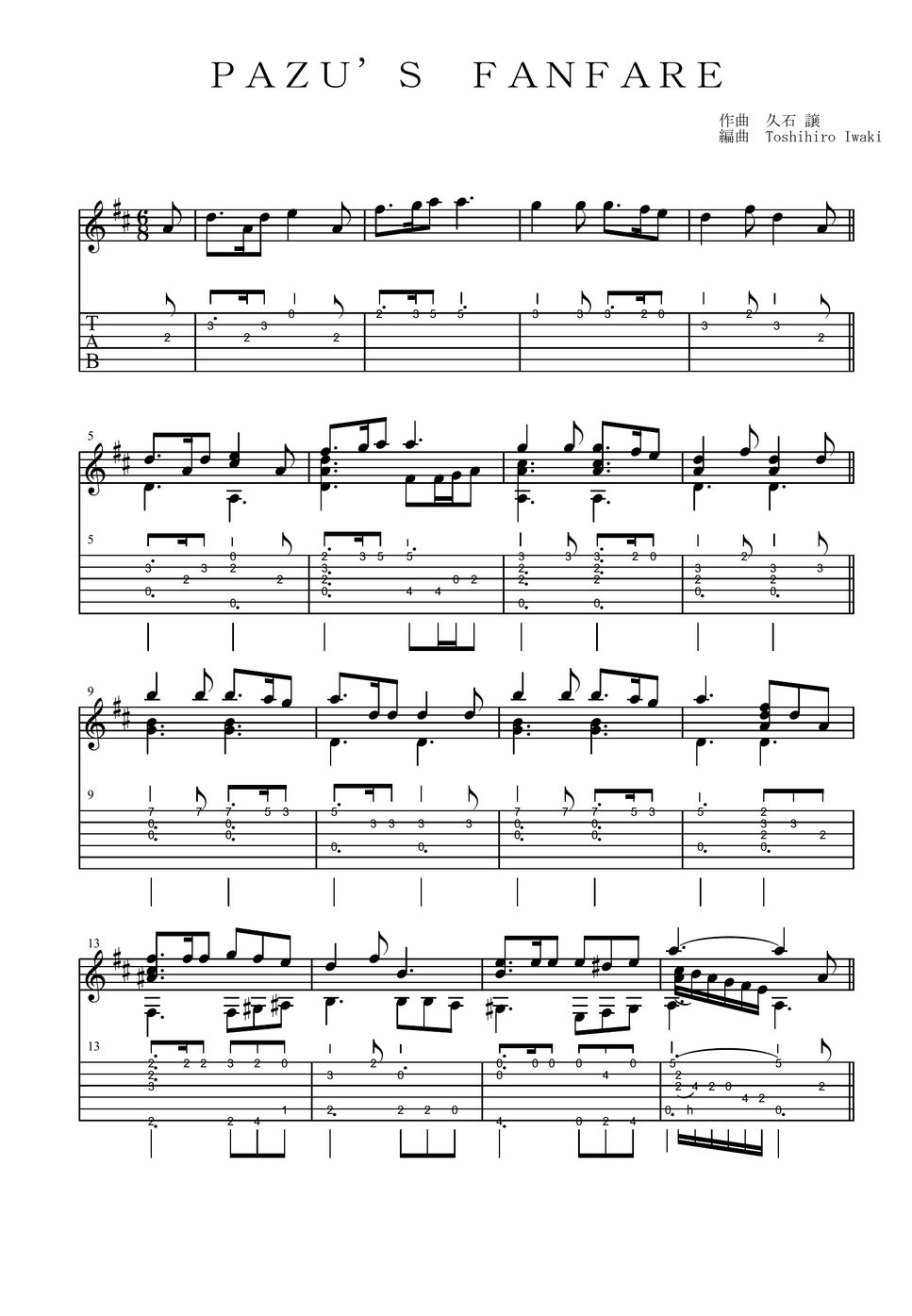 Joe Hisaishi PAZU S FANFARE TAB By Toshihiro Iwaki joe-hisaishi-pazu-s-fanfare-tab-by-toshihiro-iwaki