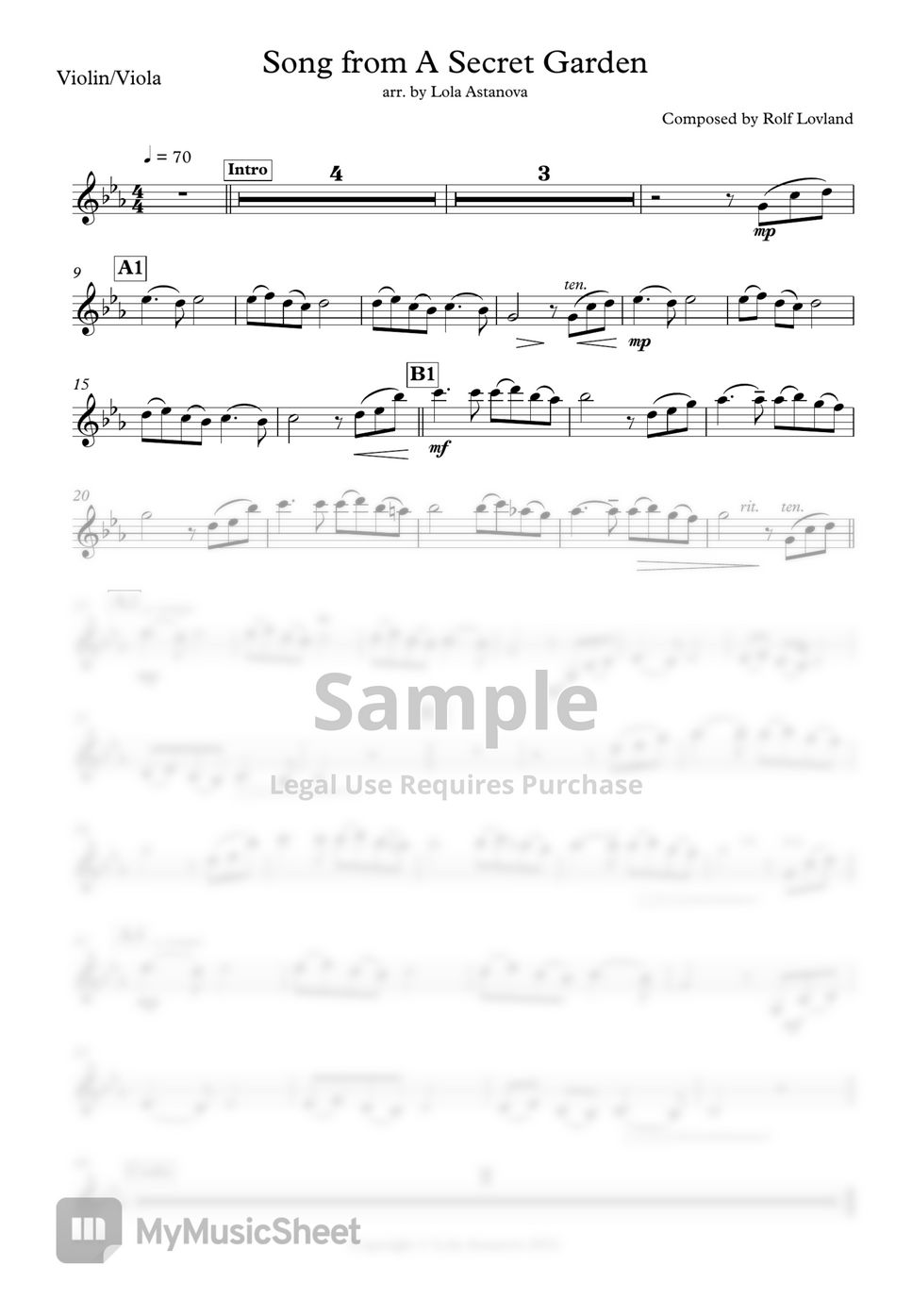 Secret Garden/LOLA ASTANOVA Song from a Secret Garden (Violin/Viola