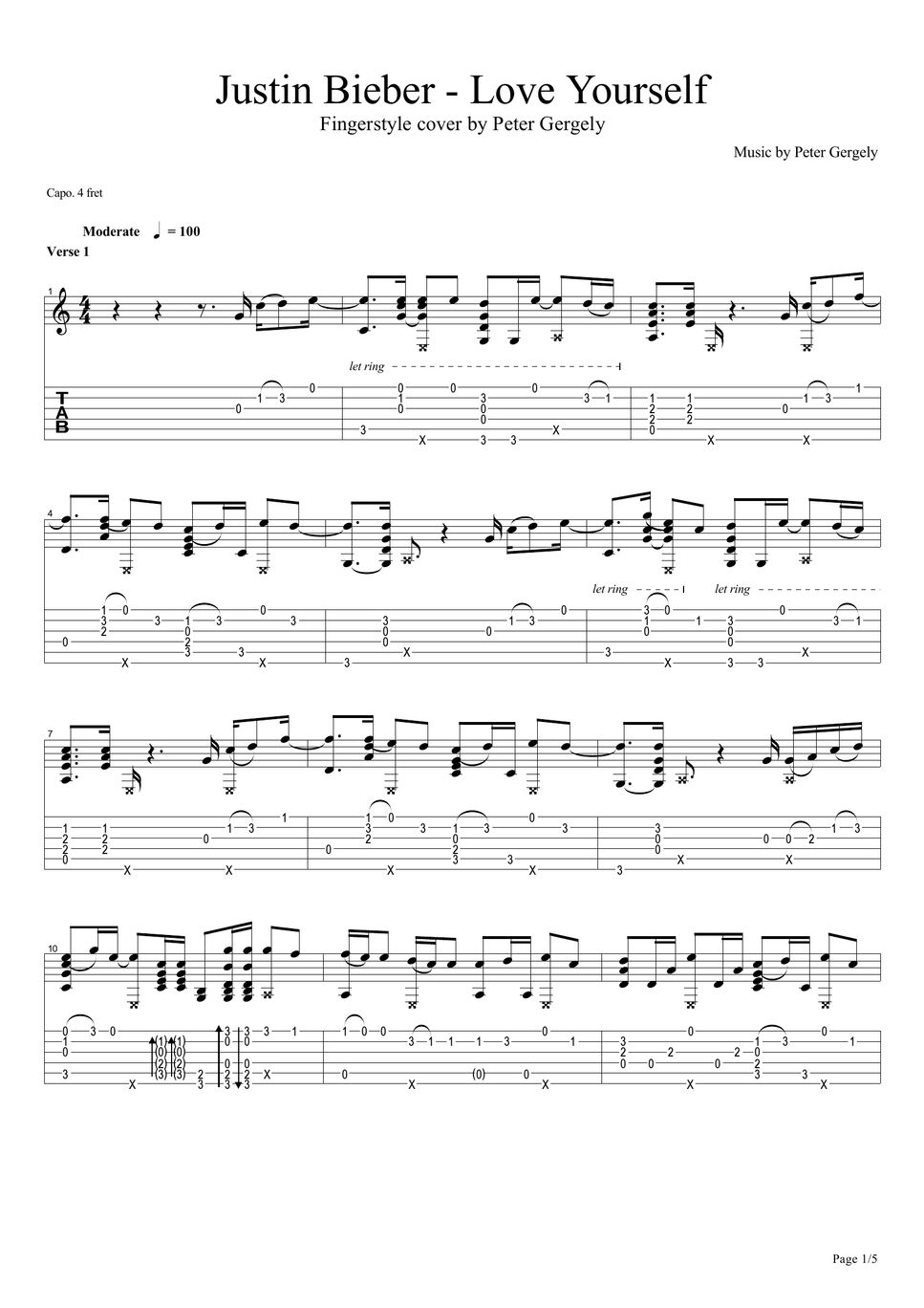 Justin Bieber - Love Yourself Sheets