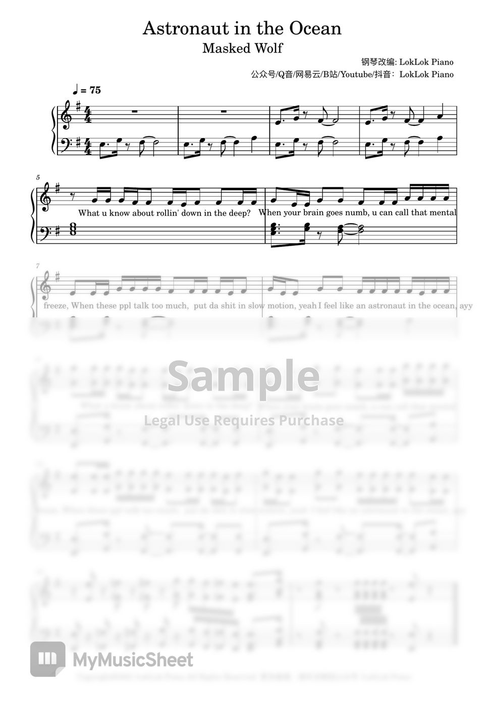 Masked Wolf Astronaut in the Ocean Spartito by LokLok Piano